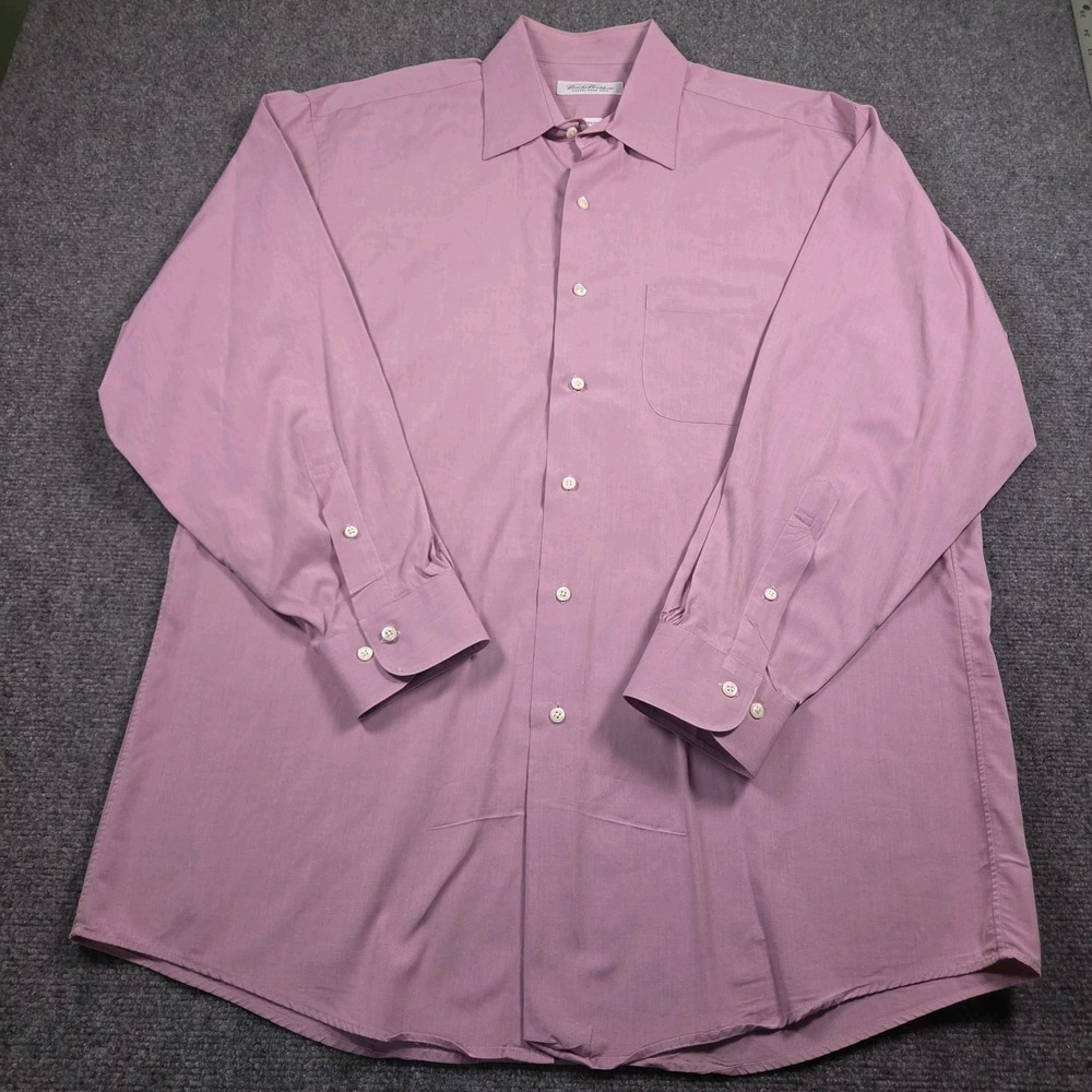 Vintage Brooks Brothers Button Up Shirt Mens 16.5 32/33 Solid Pink Hong Kong